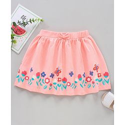 Babyhug Knee Length Skirt Floral Print - Pink