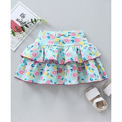 Babyhug Knit Knee Length Layered Skirt Lemon Print - Blue