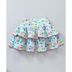 Babyhug Knit Knee Length Layered Skirt Lemon Print - Blue