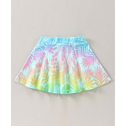 Babyhug Knit Knee Length Flared Skirt Leaves Print - Blue
