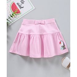 Babyhug Knee Length Tiered Skirt with Bow Toucan Print - Pink