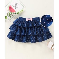 Babyhug Knit Knee Length Layered Skirt Polka Dots Print - Navy Blue