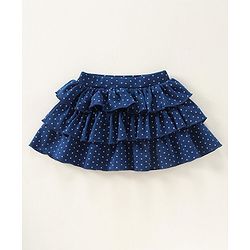 Babyhug Knit Knee Length Layered Skirt Polka Dots Print - Navy Blue