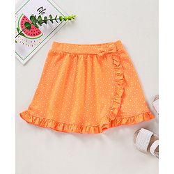 Babyhug Knee Length Skirt Polka Print & Bow Applique - Orange