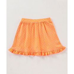 Babyhug Knee Length Skirt Polka Print & Bow Applique - Orange