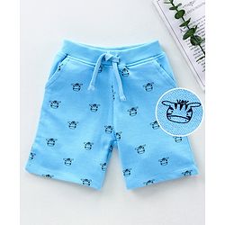 Babyhug Knit Shorts Zebra Face Print - Sky Blue