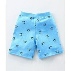 Babyhug Knit Shorts Zebra Face Print - Sky Blue