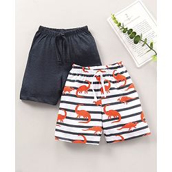 Babyhug Cotton Shorts Solid & Dinosaur Print Pack of 2 - Navy White