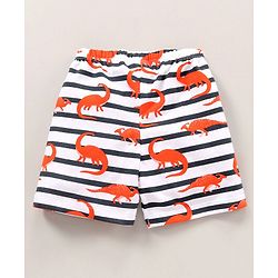 Babyhug Cotton Shorts Solid & Dinosaur Print Pack of 2 - Navy White