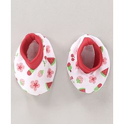 Babyhug 100% Cotton Cap Mittens & Booties Set Printed Red - Diameter 11 cm