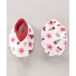 Babyhug 100% Cotton Cap Mittens & Booties Set Printed Red - Diameter 11 cm