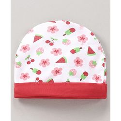 Babyhug 100% Cotton Cap Mittens & Booties Set Printed Red - Diameter 11 cm