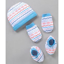 Babyoye 100% Cotton Cap Mittens & Booties Set Blue - Diameter 11 cm