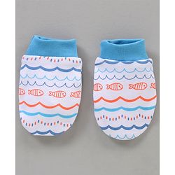Babyoye 100% Cotton Cap Mittens & Booties Set Blue - Diameter 11 cm