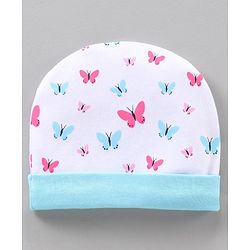 BabyhBLUEug 100% Cotton Cap Mitten Booties Set Butterfly Print Blue - Diameter 11 cm