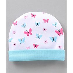 BabyhBLUEug 100% Cotton Cap Mitten Booties Set Butterfly Print Blue - Diameter 11 cm
