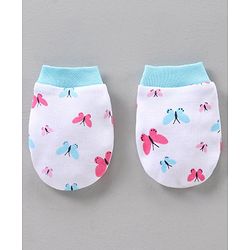 BabyhBLUEug 100% Cotton Cap Mitten Booties Set Butterfly Print Blue - Diameter 11 cm