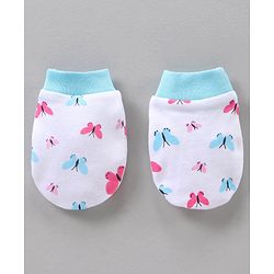 BabyhBLUEug 100% Cotton Cap Mitten Booties Set Butterfly Print Blue - Diameter 11 cm