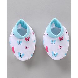 BabyhBLUEug 100% Cotton Cap Mitten Booties Set Butterfly Print Blue - Diameter 11 cm