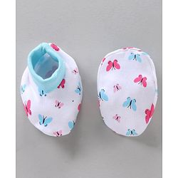 BabyhBLUEug 100% Cotton Cap Mitten Booties Set Butterfly Print Blue - Diameter 11 cm