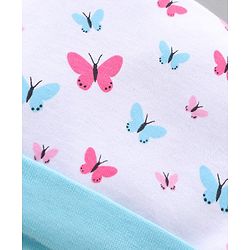 BabyhBLUEug 100% Cotton Cap Mitten Booties Set Butterfly Print Blue - Diameter 11 cm
