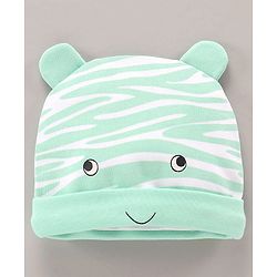 Babyhug 100% Cotton Cap With Ear Applique Printed Green- Diameter 16 cm
