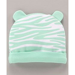 Babyhug 100% Cotton Cap With Ear Applique Printed Green- Diameter 16 cm