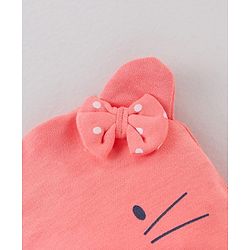 Babyhug 100% Cotton Knit Cap Bear Face Print Pink - Diameter 14.5 cm