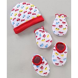 Babyhug Cap Mitten & Booties Floral Print - Cap Diameter 15.5 cm