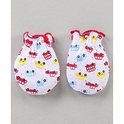 Babyhug Cap Mitten & Booties Floral Print - Cap Diameter 15.5 cm