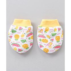 Babyhug 100% Cotton Mittens & Booties Set Fruits Print - Yellow