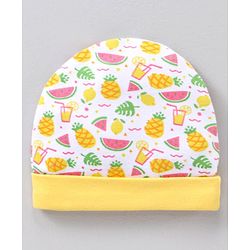 Babyhug 100% Cotton Cap Fruits Print Yellow - Diameter 14.5 cm