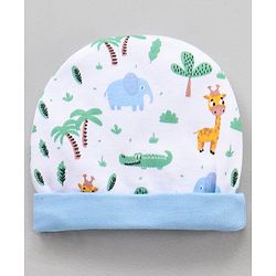 Babyhug 100% Cotton Caps Printed Blue - Diameter 11 cm