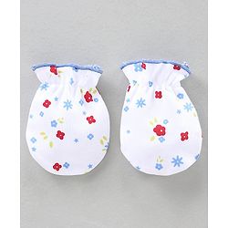 Babyhug Mittens Set Striped, Floral & Polka Dot Printed Pack of 3 - White Red Black