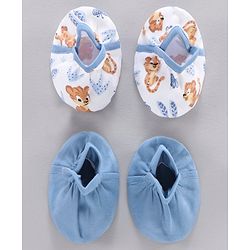Babyhug 100% Cotton Mittens Solid And Tiger Print Pack of 2 - Blue White
