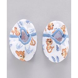 Babyhug 100% Cotton Mittens Solid And Tiger Print Pack of 2 - Blue White