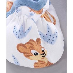 Babyhug 100% Cotton Mittens Solid And Tiger Print Pack of 2 - Blue White