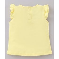 Babyhug Frill Sleeves Knit Top & Denim Shorts Set Glittered Balloons & Bow Print - Yellow Blue