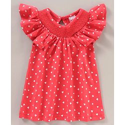 Babyhug Half Sleeves Tops & Denim Shorts Strawberry & Heart Print - Red White