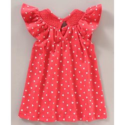 Babyhug Half Sleeves Tops & Denim Shorts Strawberry & Heart Print - Red White