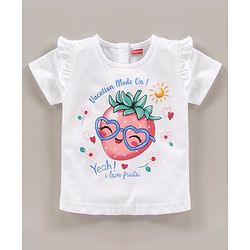 Babyhug Half Sleeves Tops & Denim Shorts Strawberry & Heart Print - Red White