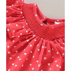 Babyhug Half Sleeves Tops & Denim Shorts Strawberry & Heart Print - Red White
