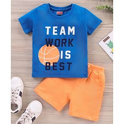Babyhug Half Sleeves T-Shirt and Knee Length Bottomwear Text Print - Blue Orange