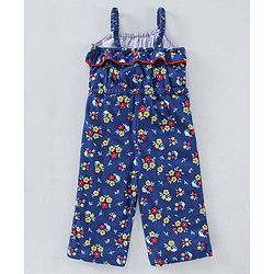 Babyhug 100%Cotton Singlet Jumpsuit Floral Print - Navy Blue