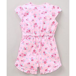 Babyhug 100% Cotton Cap Sleeves Jumpsuit Floral Print - Pink