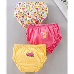 Babyhug Cotton Panties Printed Pack of 3 - Pink Yellow