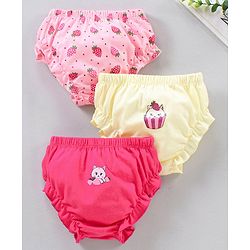 Babyhug Cotton Bloomers Strawberry Printed Pack of 3 - Pink & Yellow