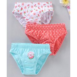 Babyhug 100% Cotton Panties Multiprint Pack of 3 - White Peach Sky Blue