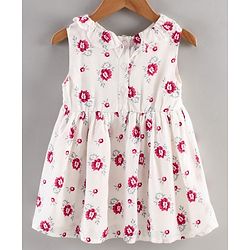 Babyhug 100% Rayon Sleeveless Frock With Bloomer Floral Print- White Pink