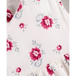 Babyhug 100% Rayon Sleeveless Frock With Bloomer Floral Print- White Pink